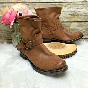 Lucky Brand Norton Brown Leather Moto Ankle Boots